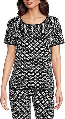 Geometric Print Short Sleeve Scoop Neck Knit Coordinating Sleep Top