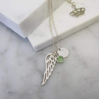Anna Lou of London Sterling Silver Wing Birthstone Charm Necklace