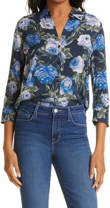 L'Agence Camille Floral High-Low Blouse - ShopStyle