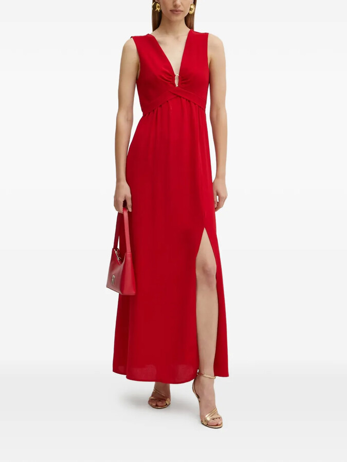Morgan V-neck side-slit maxi dress