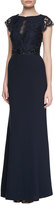 Thumbnail for your product : Monique Lhuillier ML Cap Sleeve Lace Bodice Gown, Navy