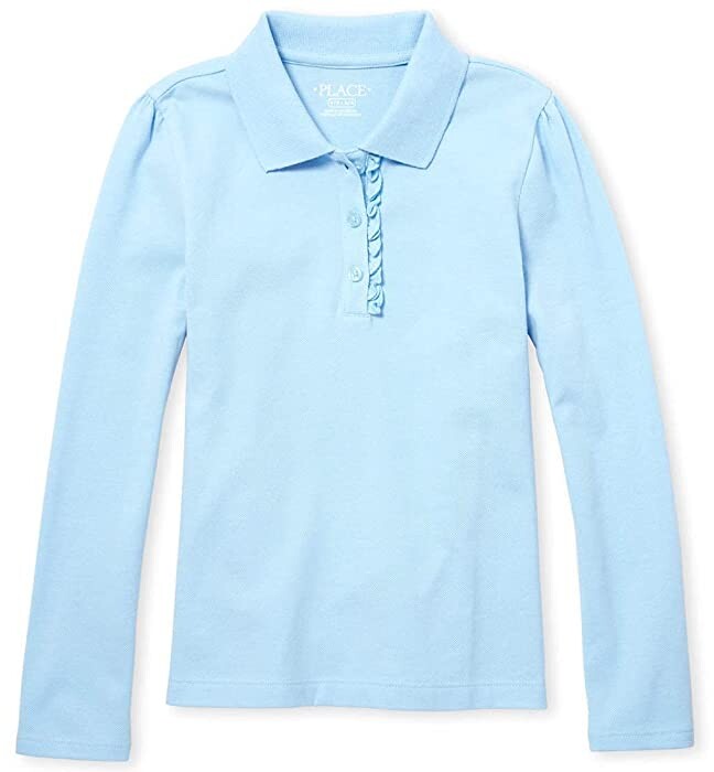 The Childrens Place Big Girls Long Sleeve Ruffle Polo Shirt 