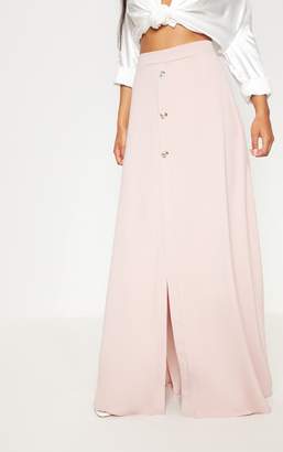 PrettyLittleThing Blush Satin Button Front Maxi Skirt