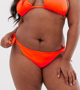 Thumbnail for your product : ASOS DESIGN curve sleek tie side bikini bottom in neon orange