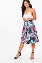 Thumbnail for your product : boohoo Leila Bright Palm Box Pleat Midi Skirt