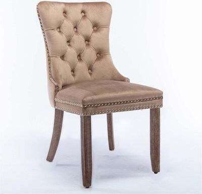 High-end Tufted Solid Wood Velvet Upholstered Dining Chair with Nailhead Trim