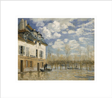 Red Barrel Studio The Barge During the Flood Port Marly 1876 by Alfred Sisley -Framed Giclee Print