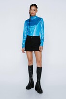 Thumbnail for your product : Nasty Gal Womens Wetlook Glitter Long Sleeve Funnel Neck Top