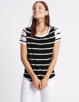 Marks and Spencer Pure Cotton Block Striped T-Shirt