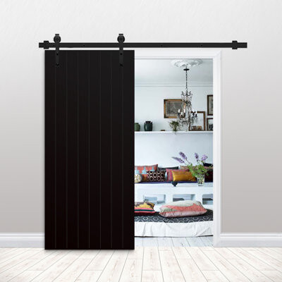 Calhome Paneled Manufactured Wood and Metal Barn Door with Installation Hardware Kit