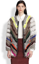 Thumbnail for your product : Elizabeth and James Terra Striped Rabbit & Coyote Fur Coat