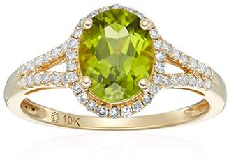 10k Yellow Gold Peridot and Diamond Oval Halo Engagement Ring (1/5cttw