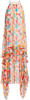 Rachel Zoe Bellarosa Asymmetric Ruffled Printed Chiffon Midi Dress