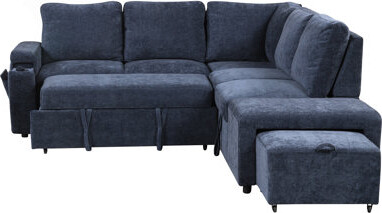 Brayden Studio L-Shaped Modular Sofa With Storage Space, USB Ports, And Cup Holders, Perfect For Living Rooms, Offices, And Apartments.