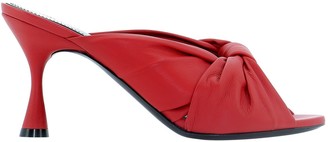 balenciaga square toe leather mules red