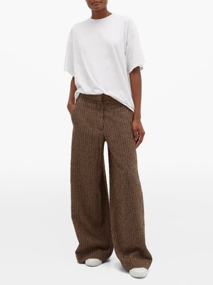 Raey Elasticated-back Wide-leg Textured Tweed Trousers - Brown Multi