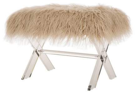 Glitzhome Faux Fur Acrylic Bench Camel