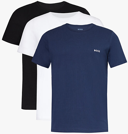 Mens Black Crewneck Brand-Embroidered Pack Of Three Cotton-Jersey T-Shirts M