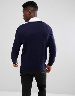 Polo Ralph Lauren Pima Cotton Knit Jumper V-Neck Polo Player In Navy