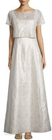Thumbnail for your product : Phoebe Couture Short-Sleeve Two-Piece Lace Gown, Champagne