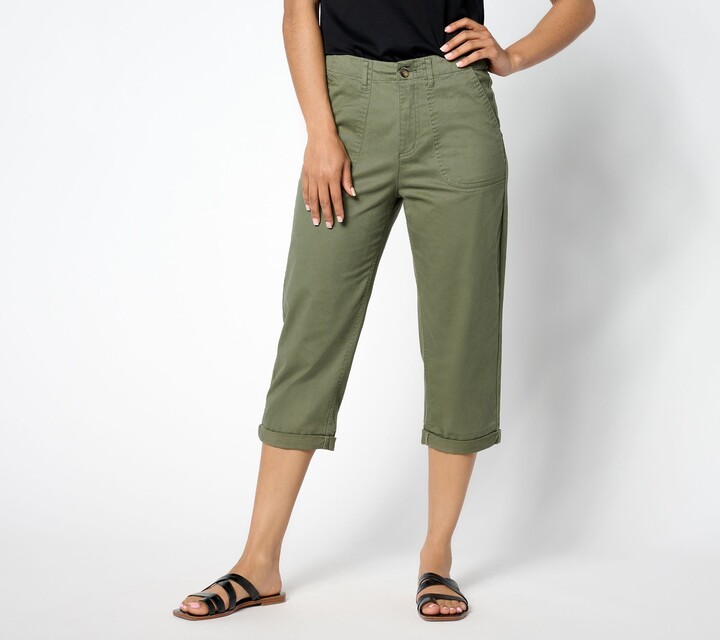 Denim & Co. Petite EasyWear Twill Capri with Rolled Hem