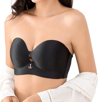 DELIMIRA Women's Strapless Bras Push Up for Bigger Bust Support Plus Size  Seamless Lightly Padded Bandeau Bra