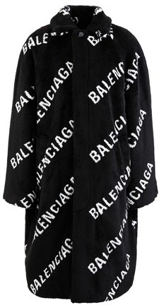 Balenciaga Logo faux fur coat - ShopStyle