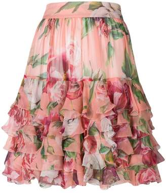 Dolce & Gabbana peony print ruffled skirt