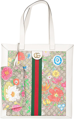 Gucci Floral Printed Logo Plaque Shopper Bag