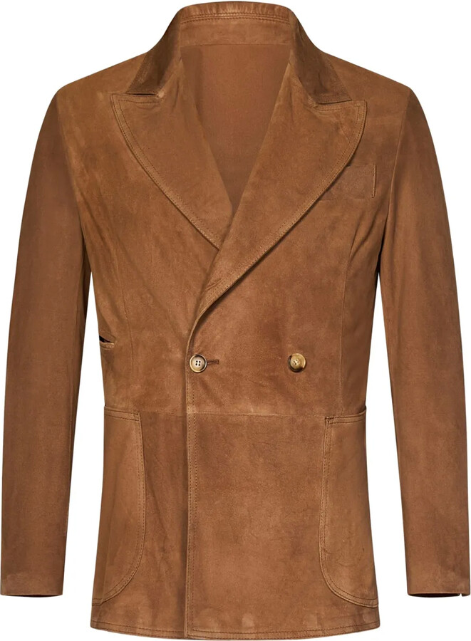 FRANZESE COLLECTION Double-Breasted Peak-Lapel Suede Jacket