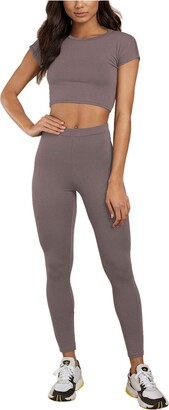 Hamishkane New Ladies Short Sleeve Crop Top Leggings 2 Pcs Set Gym Yoga Tracksuit Loungewear