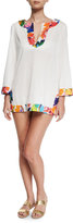 Thumbnail for your product : Milly Crinkle Cotton Coverup Tunic w/Banana Leaf Trim