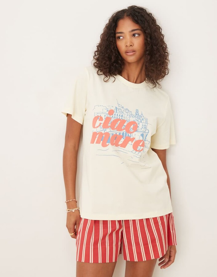 ASOS DESIGN regular fit T-shirt with ciao graphic in cream