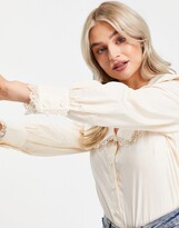 Thumbnail for your product : Y.A.S oversized collar lace trim shirt in cream