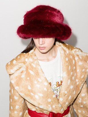 EMMA BREWIN Red Faux Fur Bucket Hat
