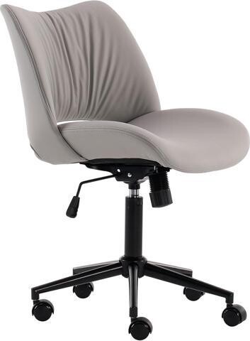 VINIUSIKI YOUTASTE Ergonomic Home Desk Chair Faux Leather Office Chair Swivel Rolling Task Chair No Arms Vanity Chair of Adjustable Height and Padded Seat Grey