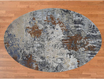Hokku Designs 6'x9' Brown Abstract Galaxy Design Wool and Silk Hand Knotted Round Rug 54CE6D894FE549CE8C17B5C19599ACA7