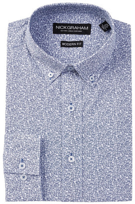 Nick Graham Long Sleeve Modern Fit Small Paisley Dress Shirt