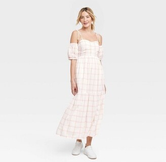 Women's Puff Short Sleeve A-Line Dress - Universal Thread™ Cream Plaid