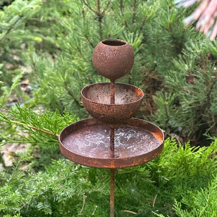 Rusty Flower Garden Stakes, Metal Rain Catchers, Bee & Butterfly Feeder Cups, Outdoor Decor, Bees Watering Station