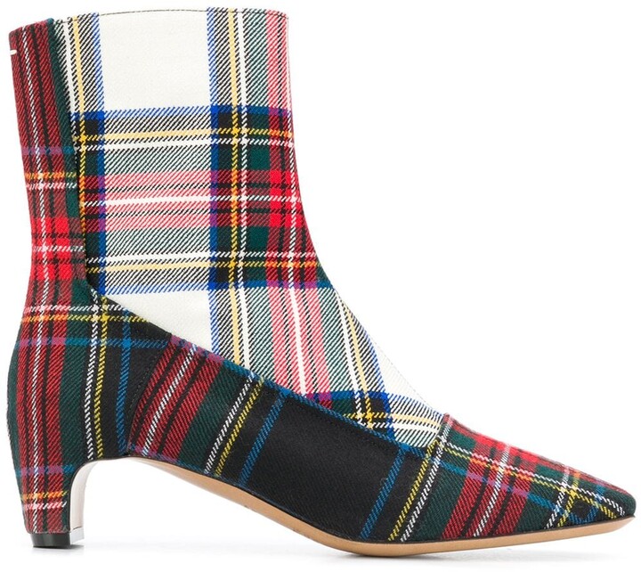 plaid wedge boots