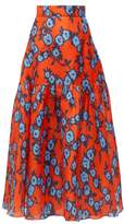 Thumbnail for your product : Carolina Herrera Floral-print Gathered Silk-gazar Mid Skirt - Womens - Orange Multi