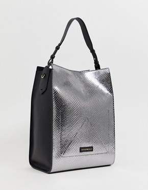 Emporio Armani Shoulder Bag in Pewter and Blac