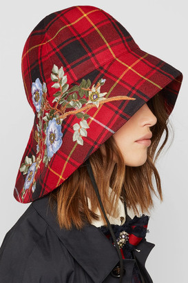Gucci Iris Embroidered Checked Wool Hat - M