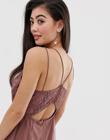Thumbnail for your product : ASOS DESIGN Petite double strap midi dress with lace inserts and floral embroidery