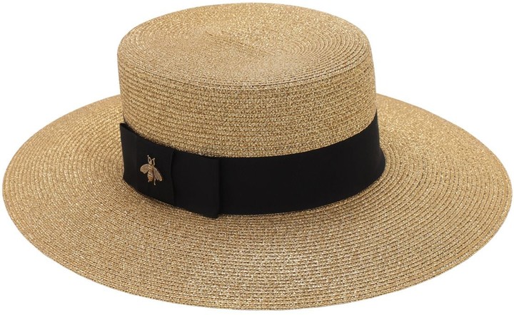 Gucci Straw effect nylon blend hat w/ bee - ShopStyle