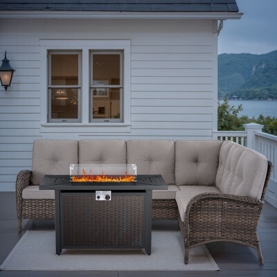 Lark Manor Serita 2 - Person Outdoor Seating Group With Cushions And Fireplace Table