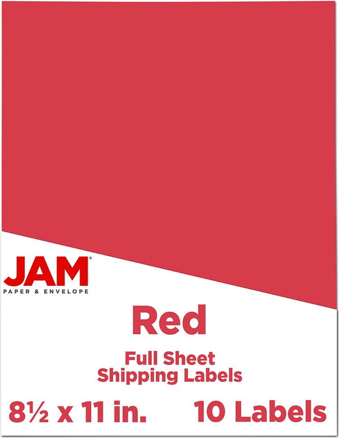 JAM Paper Full Page Labels, 8.5 x 11, Red, 10 per Pack