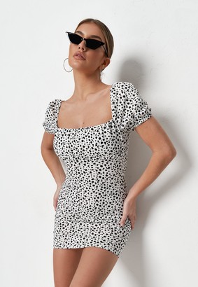 Missguided White Dalmatian Print Milkmaid Mini Dress - ShopStyle