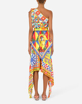 Thumbnail for your product : Dolce & Gabbana Carretto-print silk one-shoulder dress